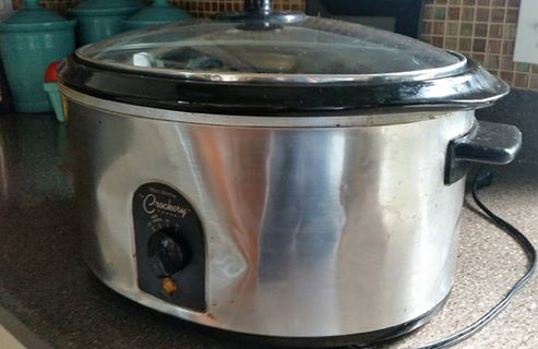 The well-used crock pot bought with the store credit from Dad's Christmas gifts not given.
